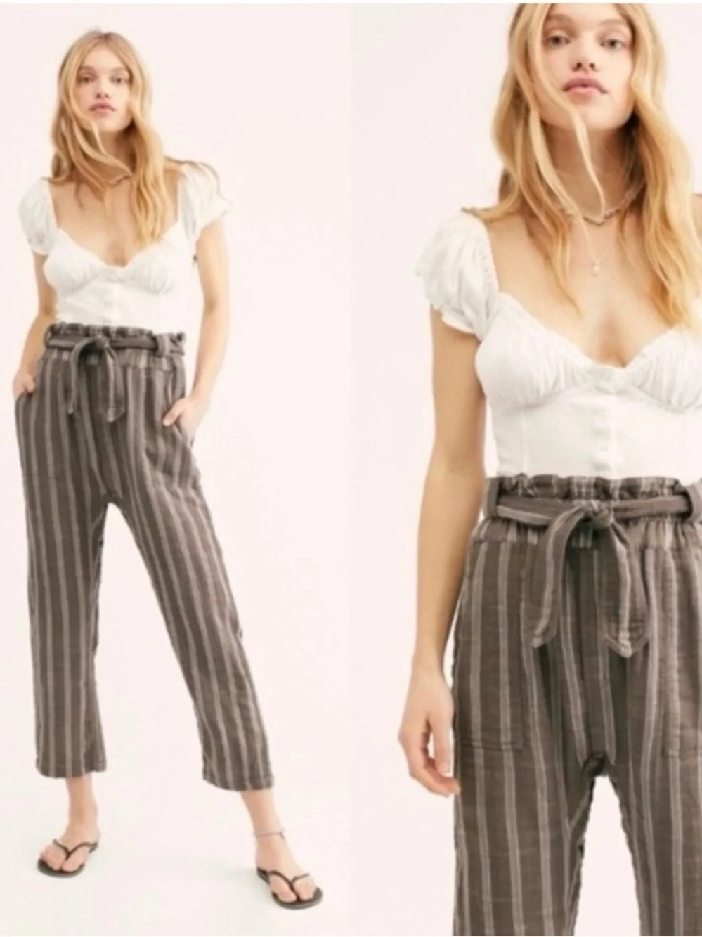 Free People FP One Striped Paper Bag High Waist Ballast Pants Medium